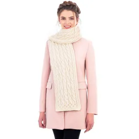 Merino Wool Cable Knit Scarf 69 x 8 Inches Made in Ireland 3 Colors