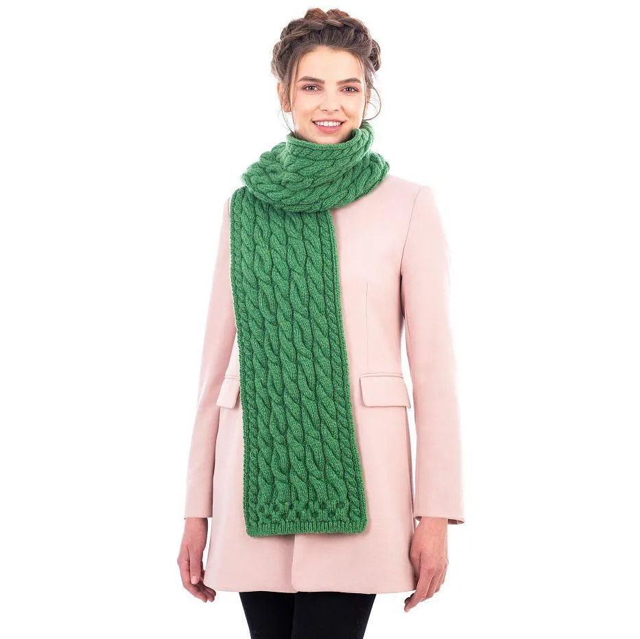 Merino Wool Cable Knit Scarf 69 x 8 Inches Made in Ireland 3 Colors