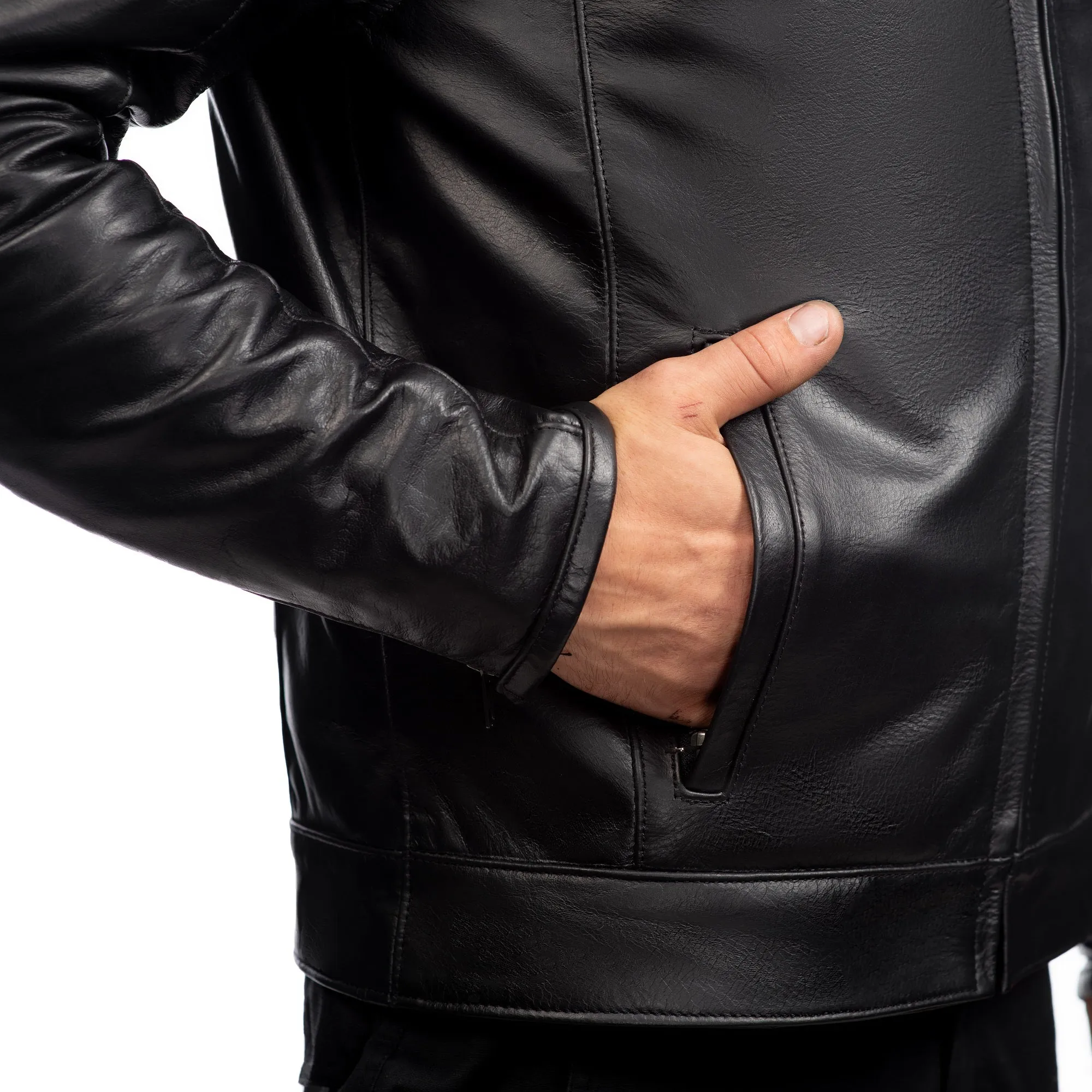 Metropolis Biker Leather Jacket with orange stripes