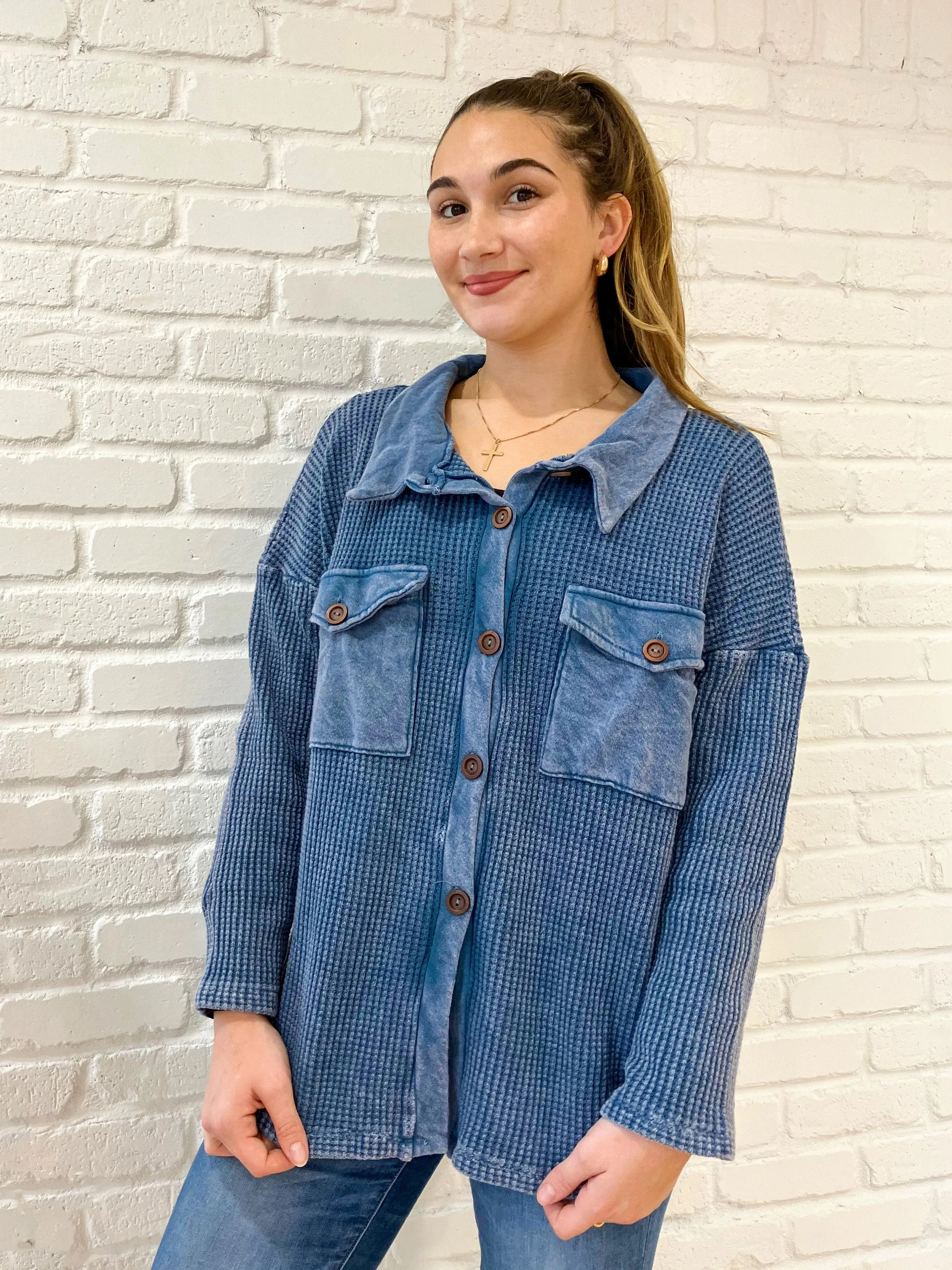 Mineral Wash Thermal Button Down Shacket
