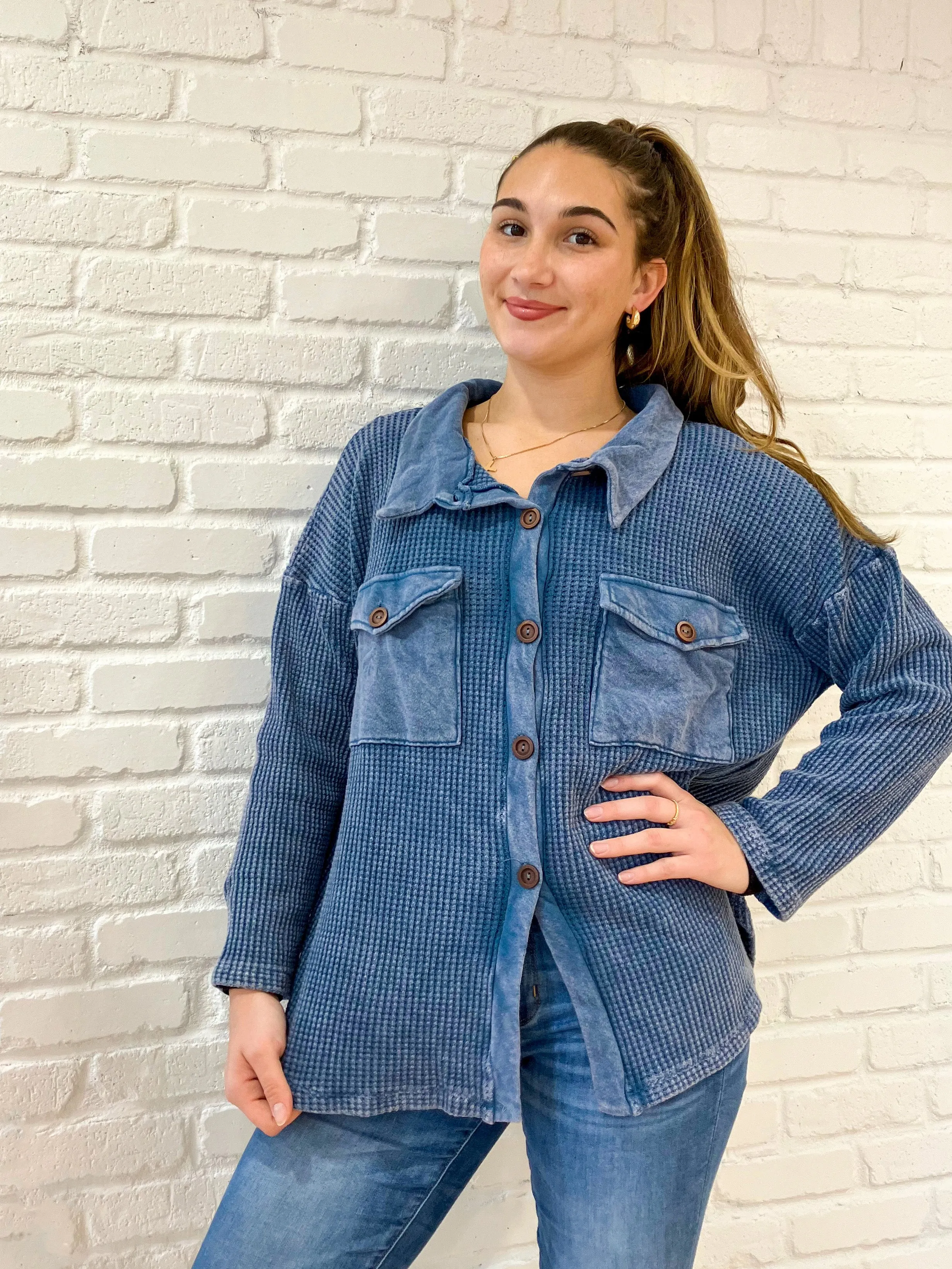 Mineral Wash Thermal Button Down Shacket