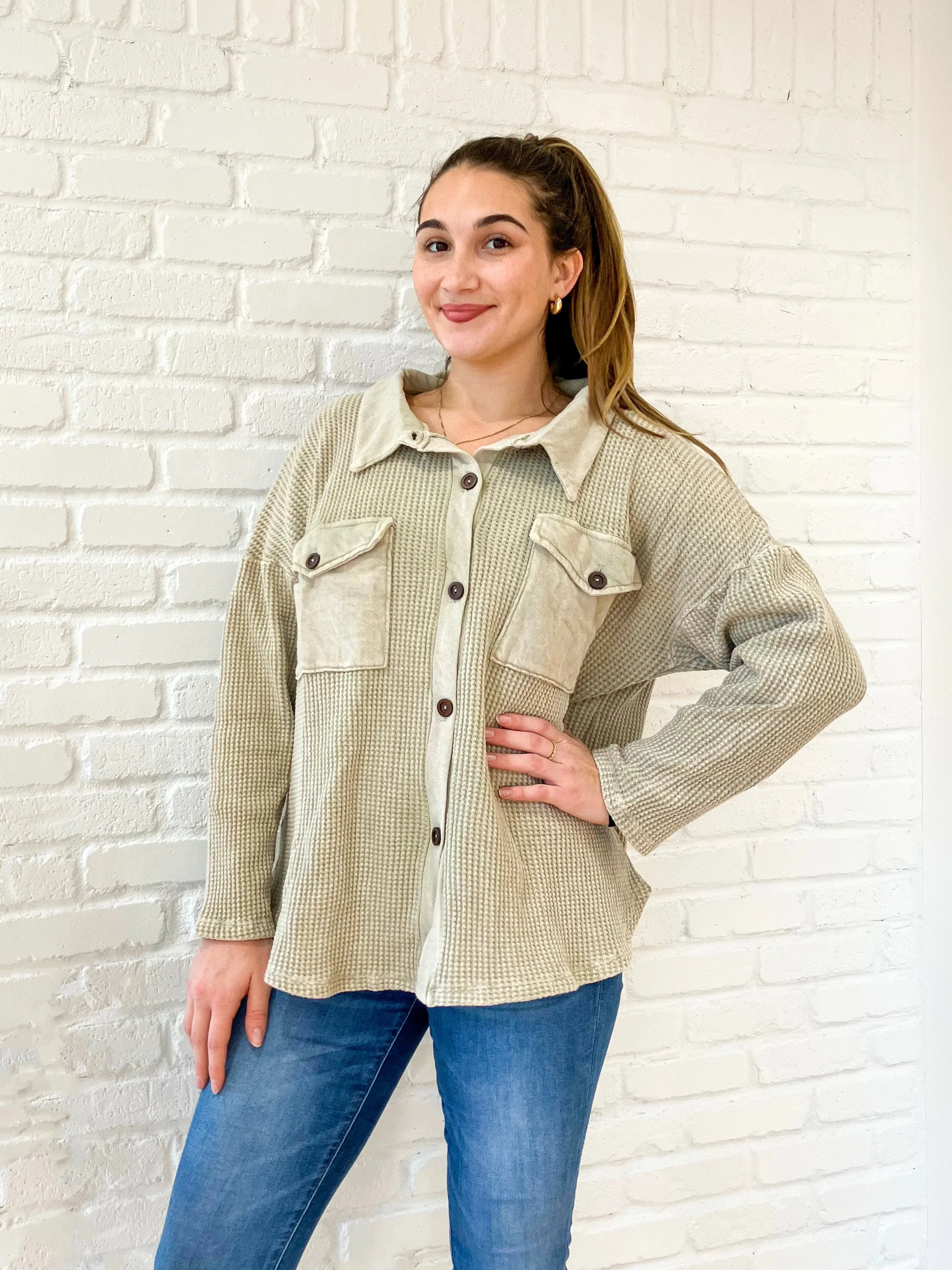 Mineral Wash Thermal Button Down Shacket