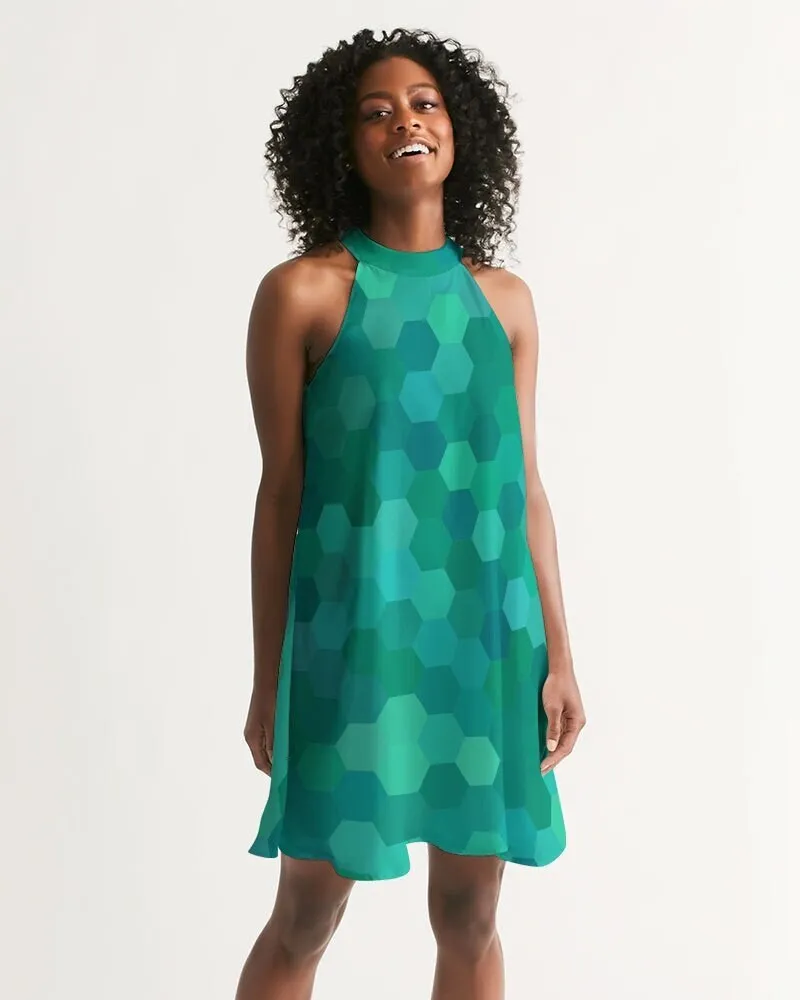 Mod Dress, Green Dress, Vintage Dress Style, Geometric Dress, Halter Dress, Retro Dress, Halter Dress, 60s style dresses, Trapeze Dress