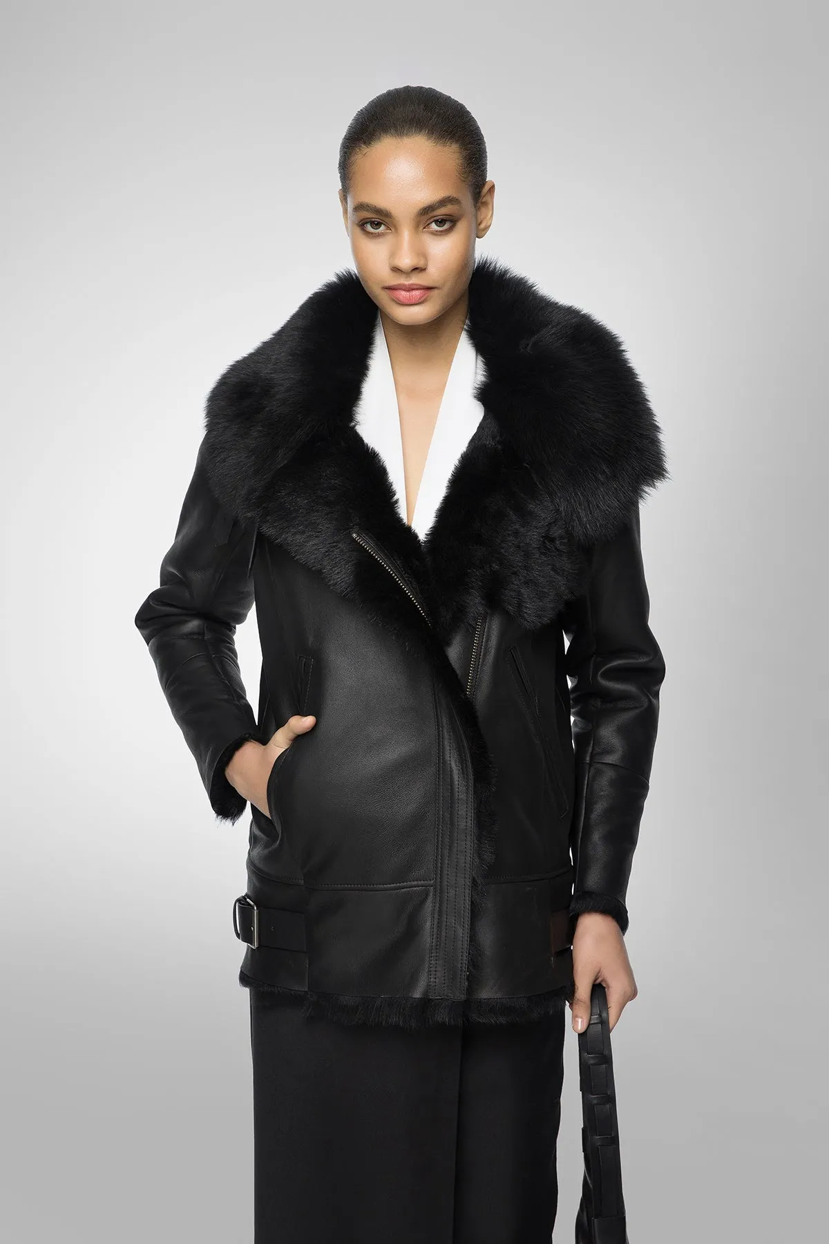 Paige - Black Shearling Jacket