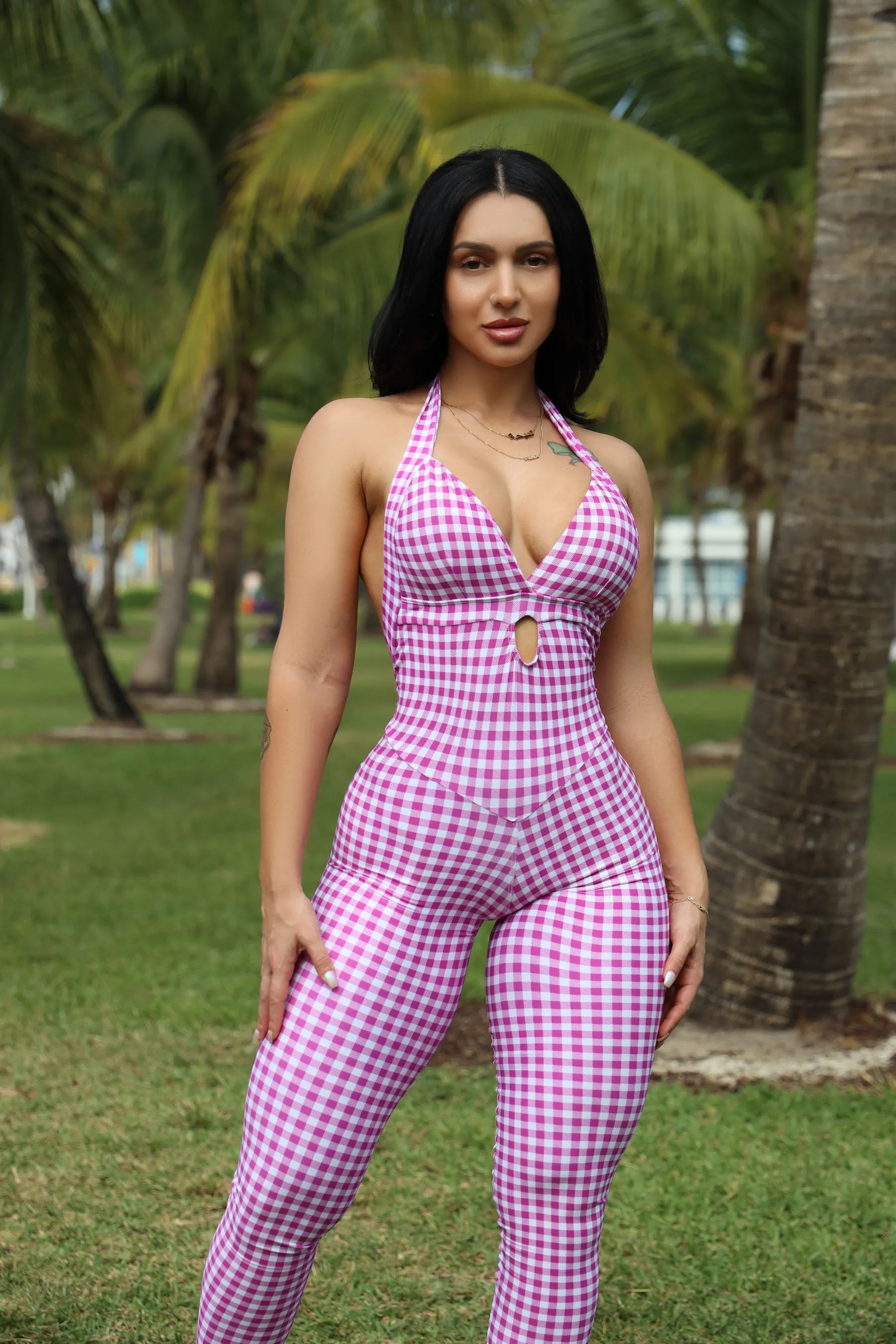 Pink Checker Scrunchy Butt Bodysuit
