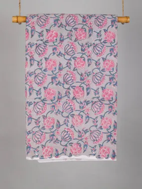 Pink Coral Bells Cotton Hand Block Printed Fabric