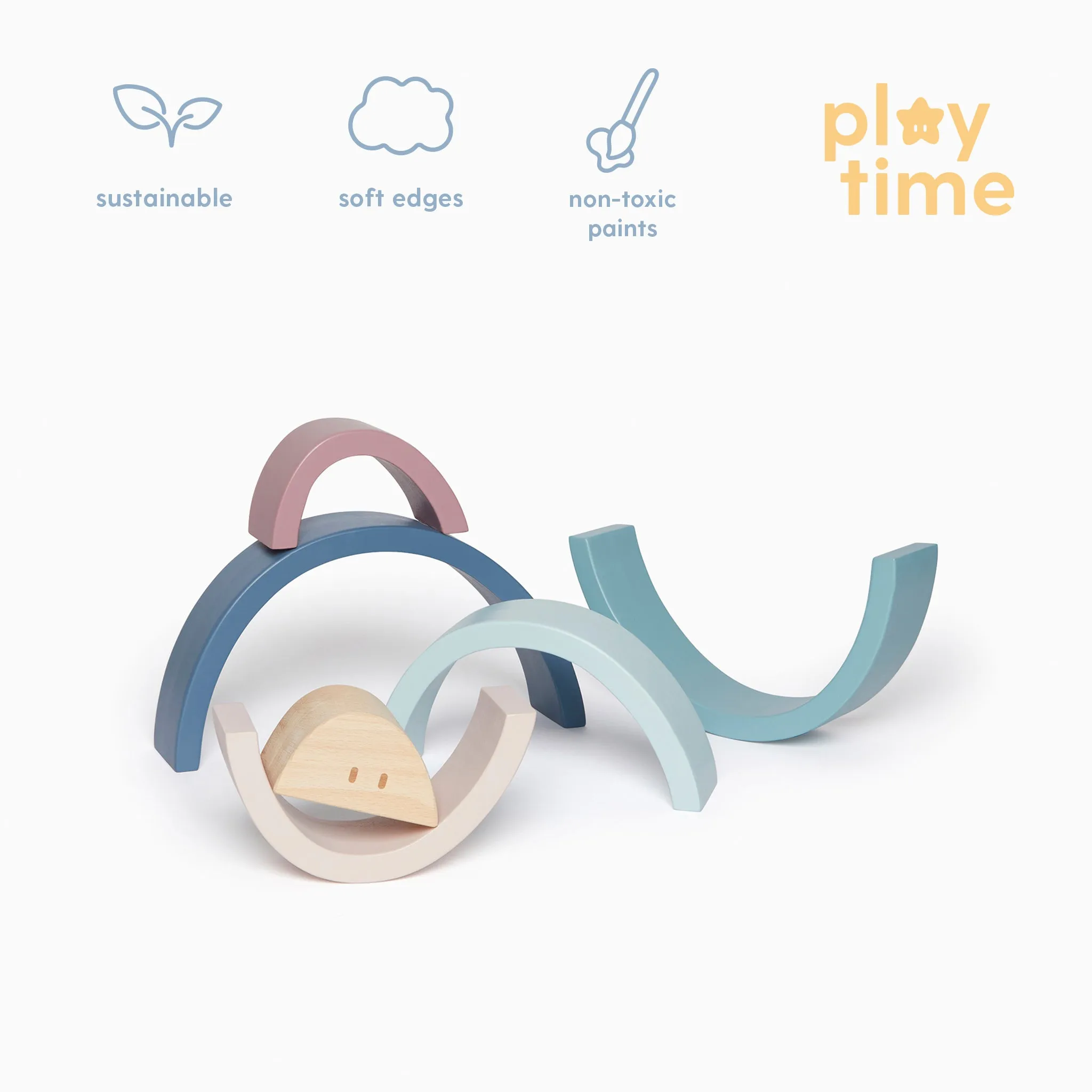 Rainbow Zip-Up Romper & Wooden Rainbow Stacker Set