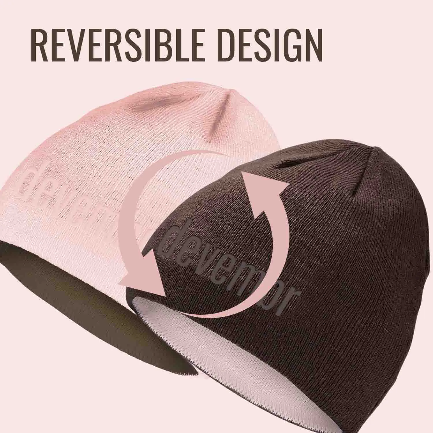 Reversible Beanie Hat (Pink and Brown, Short Brim)