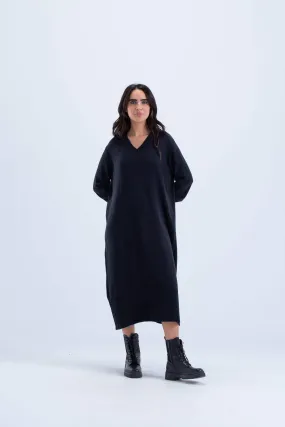 Ribbed V-Neck Midi Dress