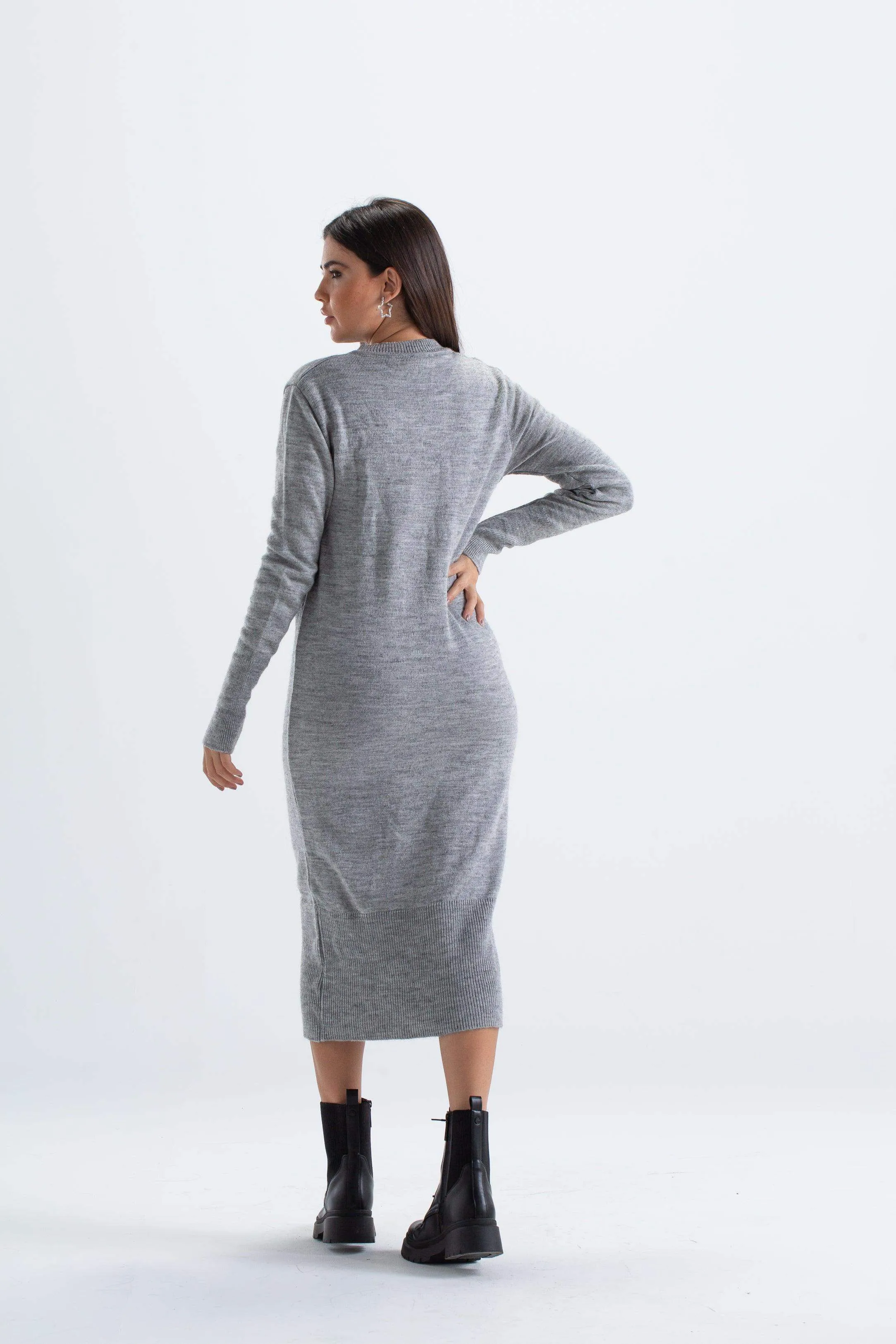 Ribbed V-Neck Midi Dress
