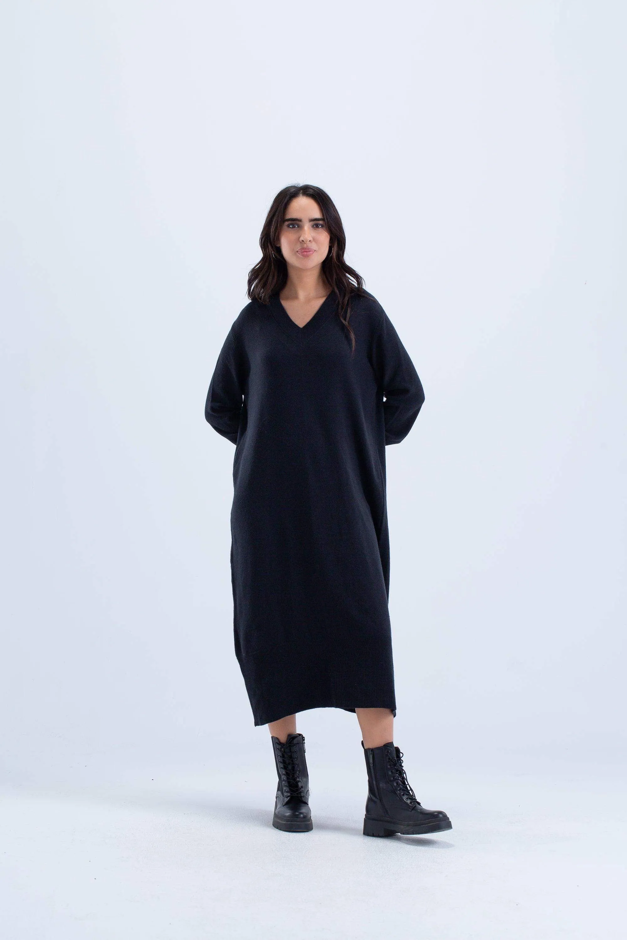 Ribbed V-Neck Midi Dress