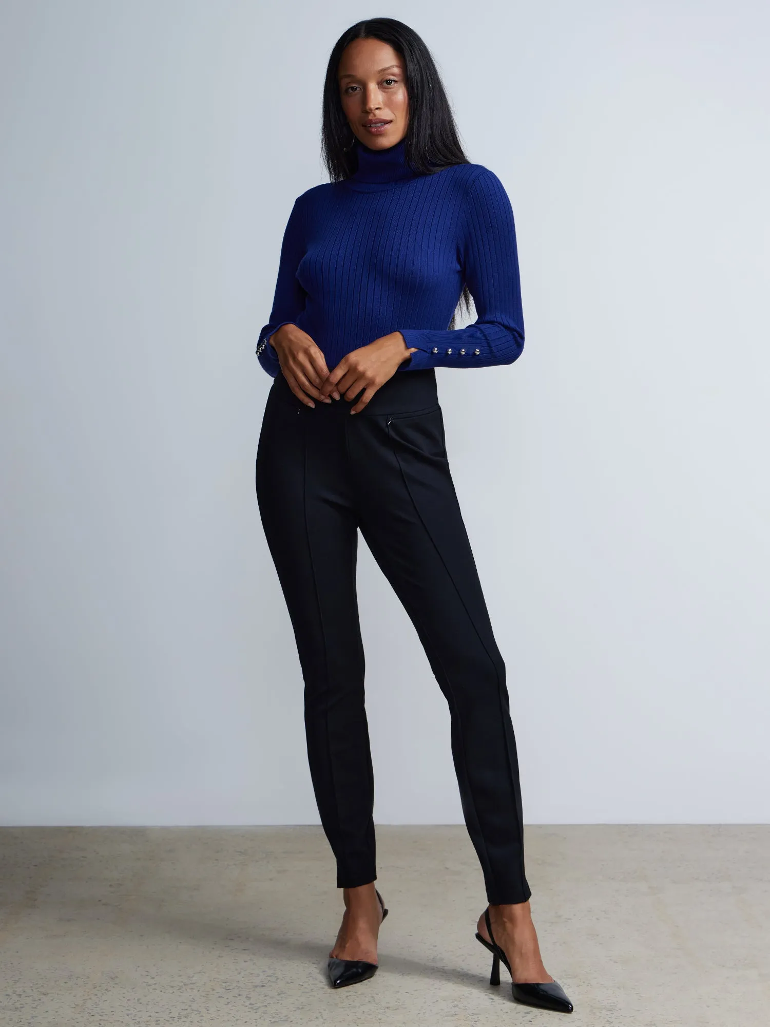 Seamed Front Zip Pocket High-Rise Pants