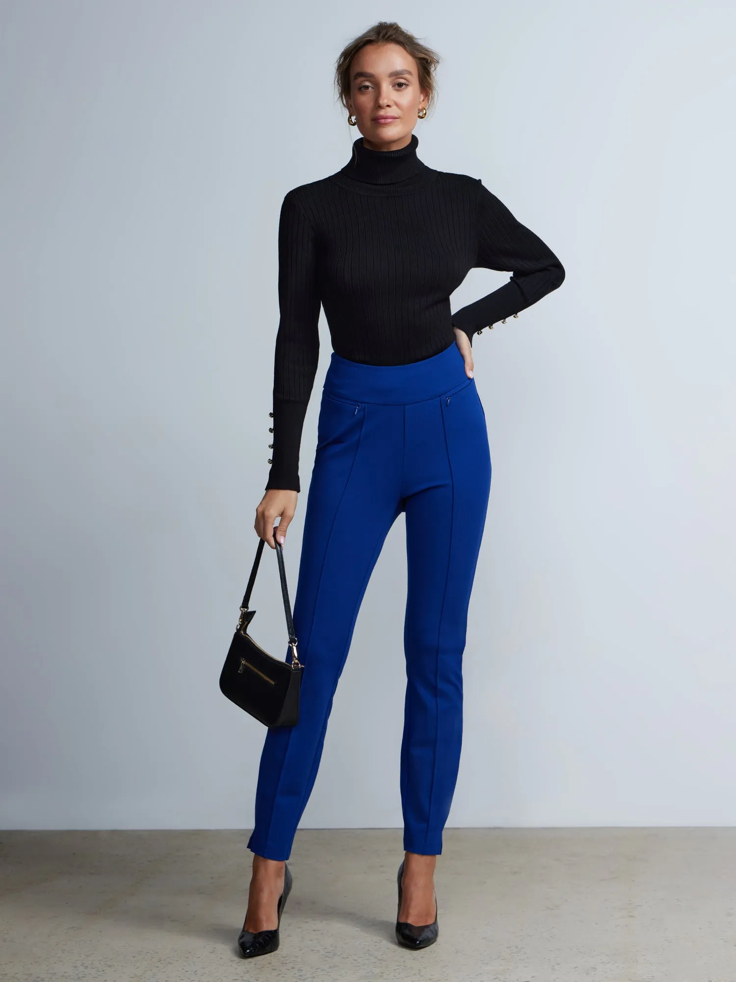 Seamed Front Zip Pocket High-Rise Pants