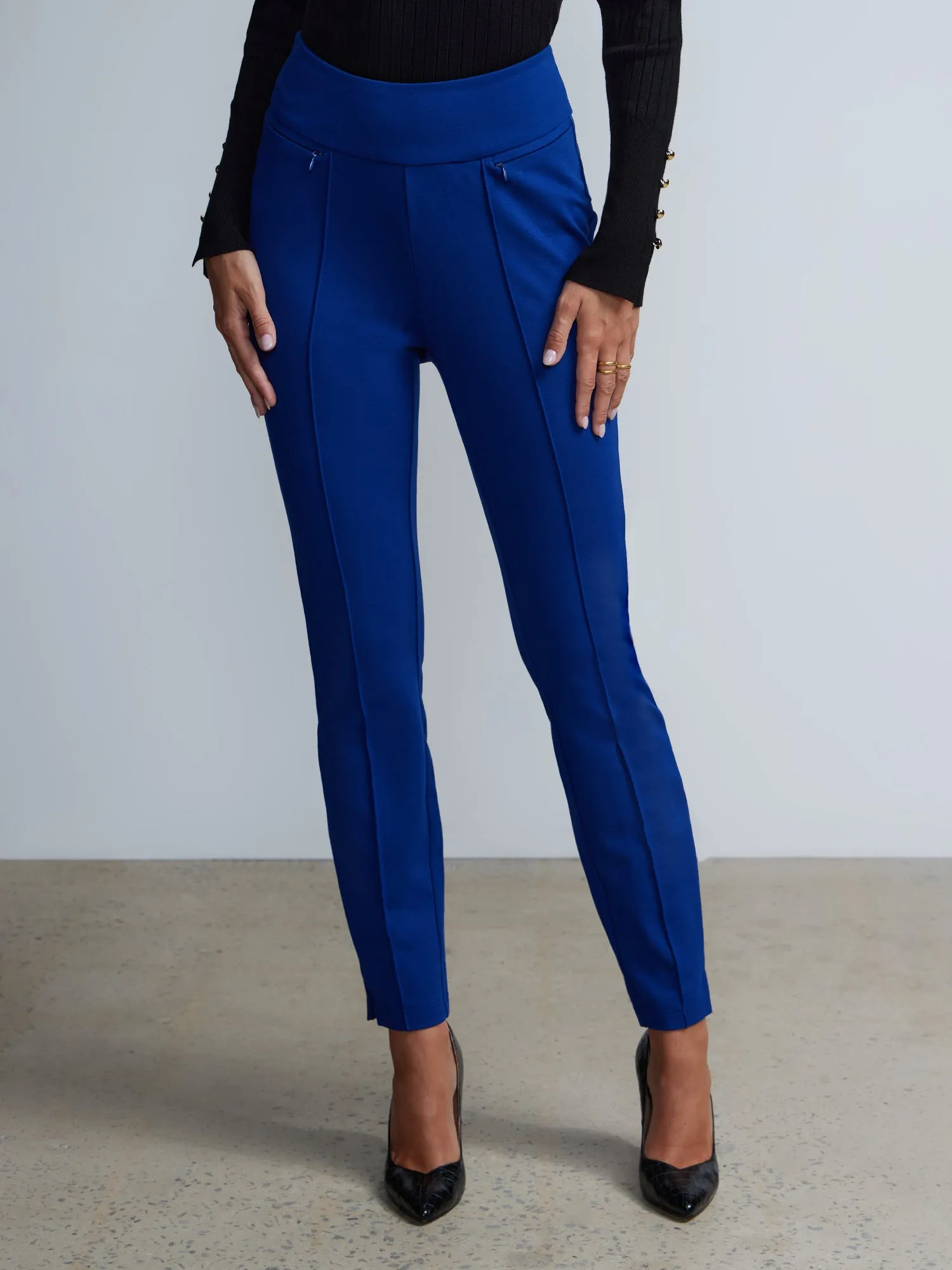 Seamed Front Zip Pocket High-Rise Pants