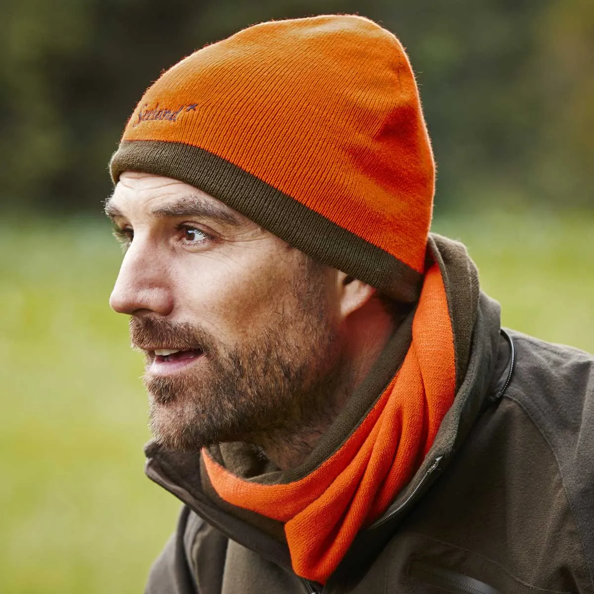 SEELAND Ian Reversible Scarf - Hi-vis Orange / Pine Green