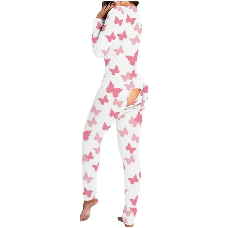 Sexy Print Women's Onesies Sleep Jumpsuit Long Sleeve  Deep V Neck Bodycon Pajamas Jumpsuit Rompers Sleepwear
