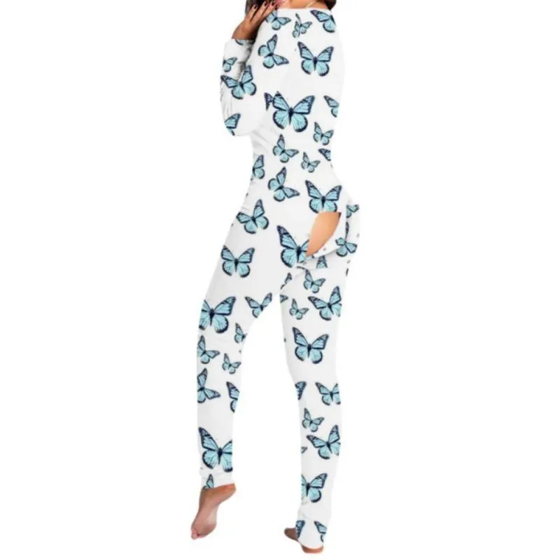 Sexy Print Women's Onesies Sleep Jumpsuit Long Sleeve  Deep V Neck Bodycon Pajamas Jumpsuit Rompers Sleepwear