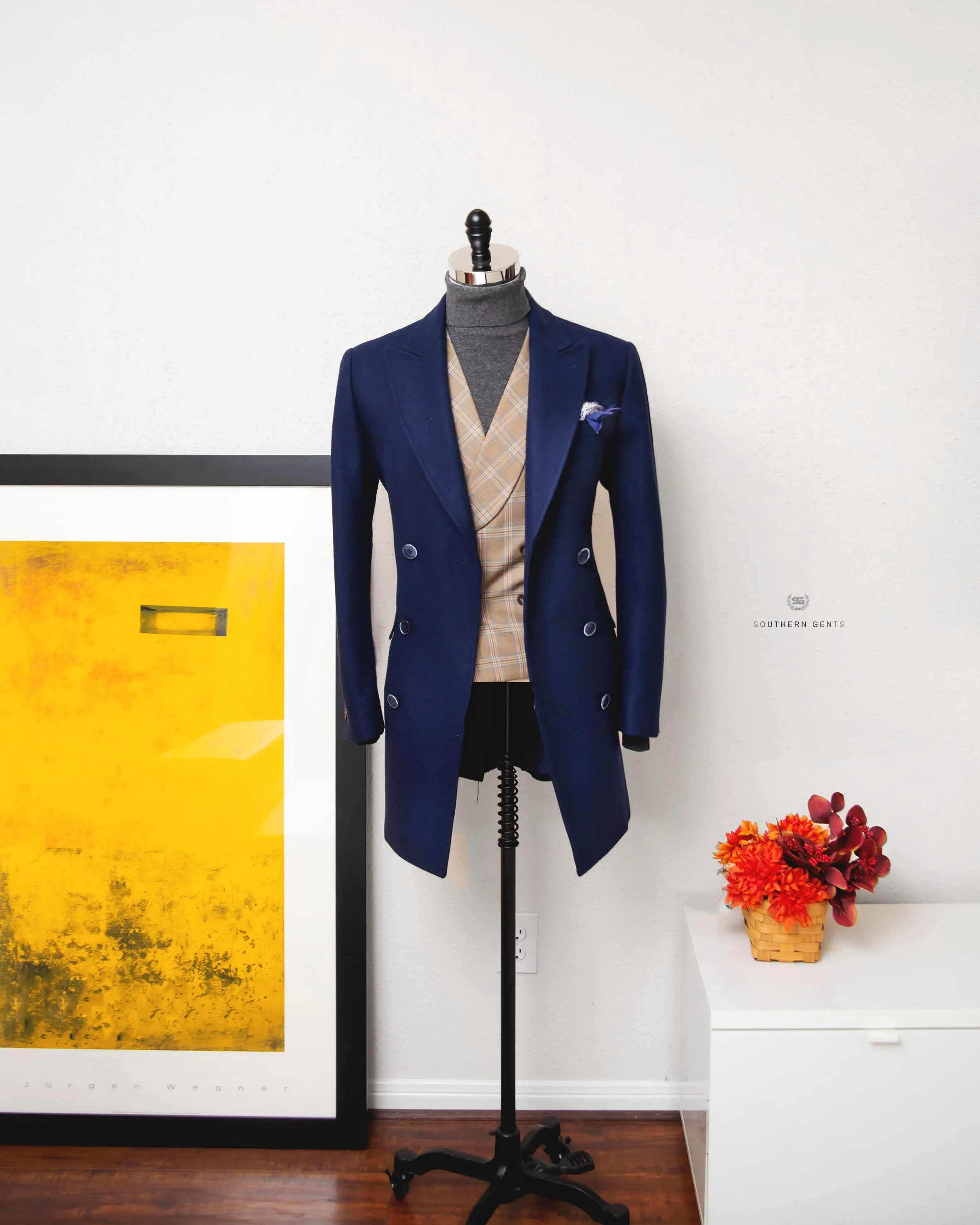 SG Men's Anniversary V Double Breasted Topcoat - Pure Navy