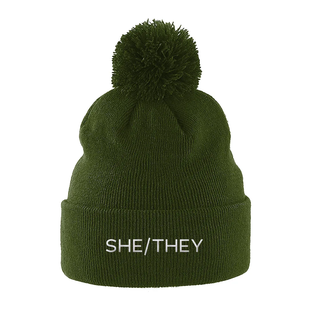 She/They Pronouns Beanie Hat