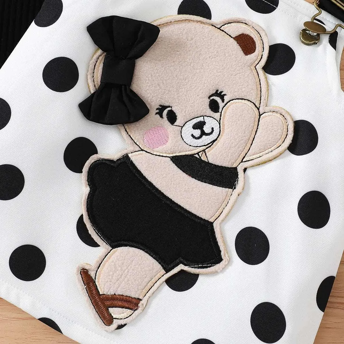 Short-Sleeve Romper with Ruffle Trim and Bear Graphic Overall Dress Set - Baby Girl (2Pcs)