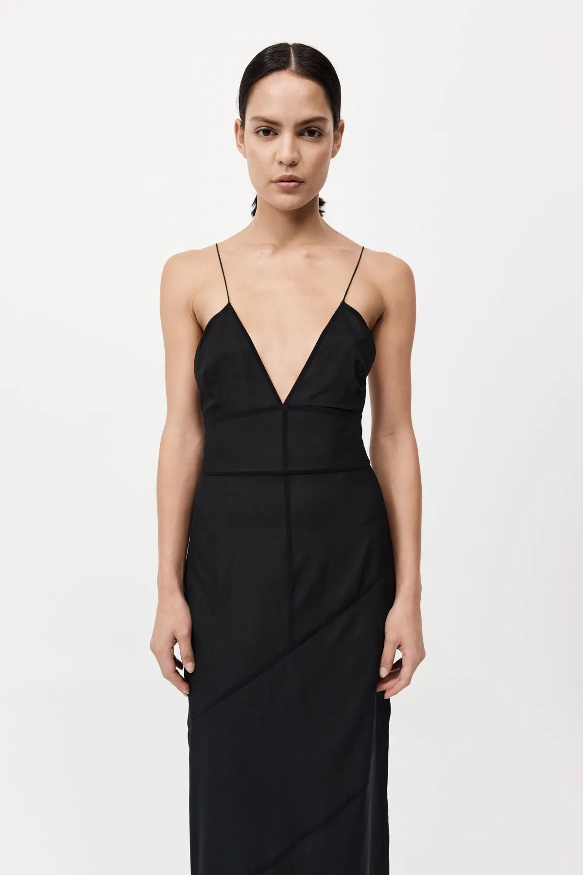 Silk Panelled Slip Dress - Black