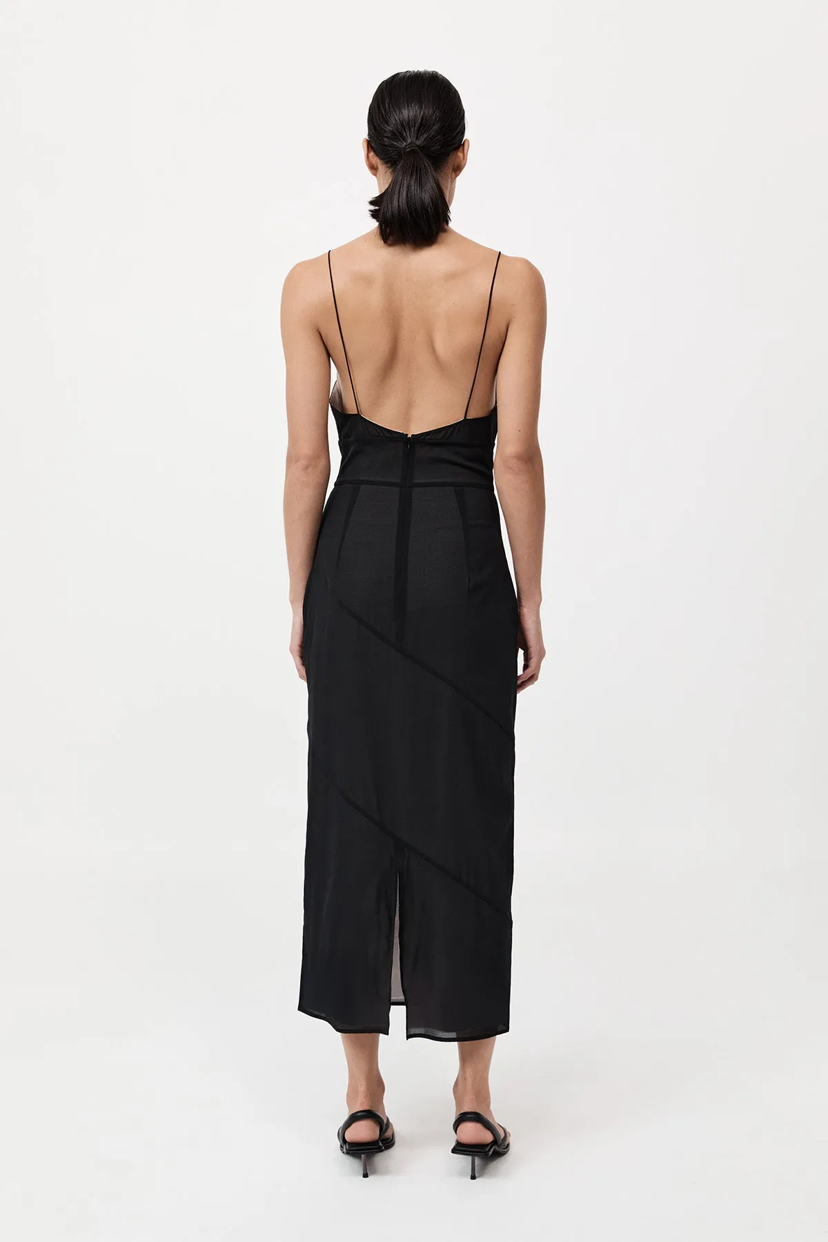 Silk Panelled Slip Dress - Black