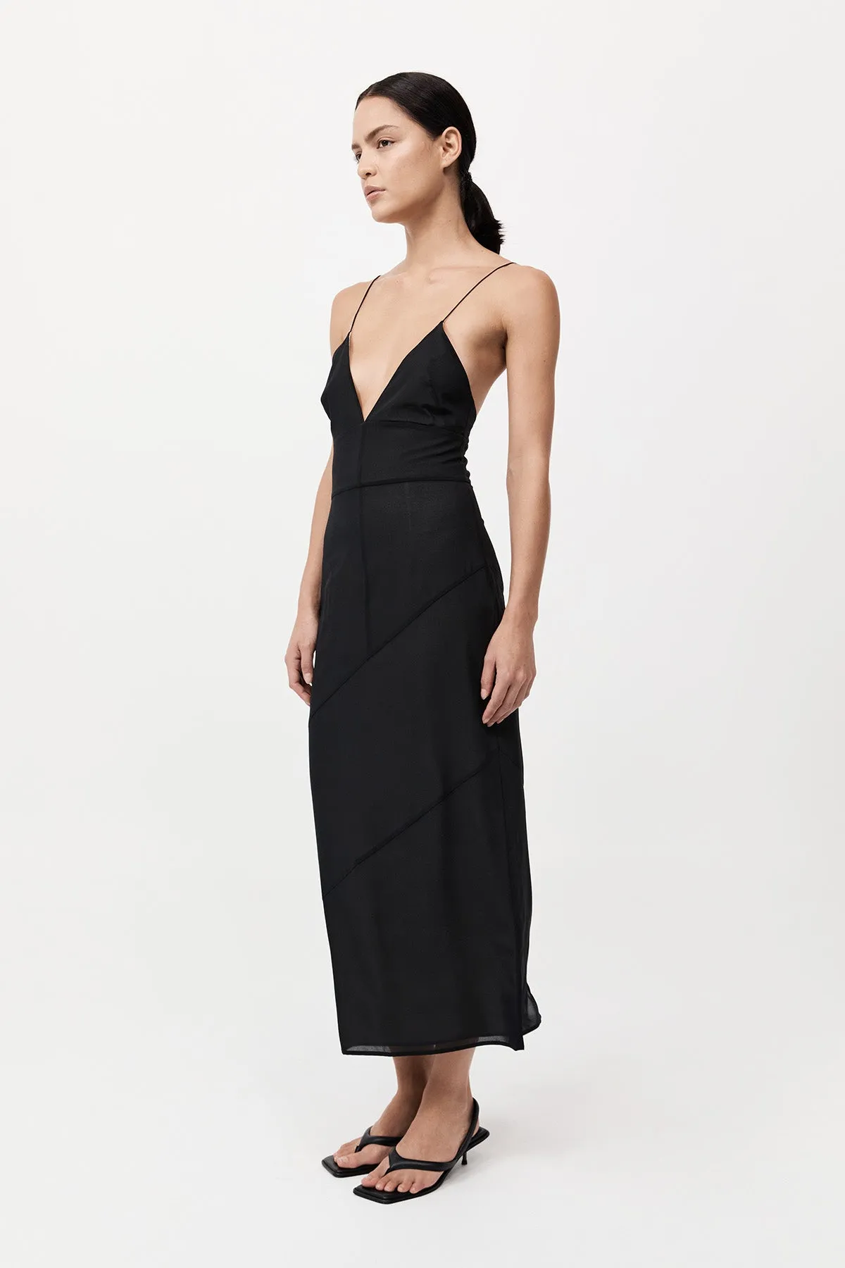 Silk Panelled Slip Dress - Black