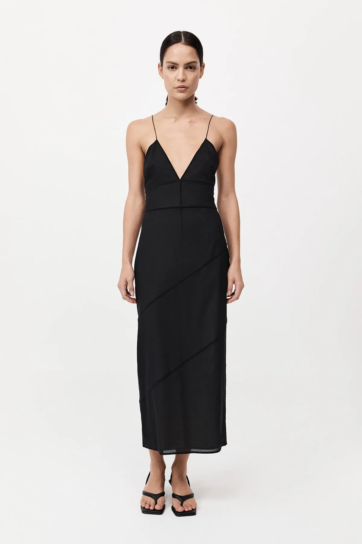 Silk Panelled Slip Dress - Black