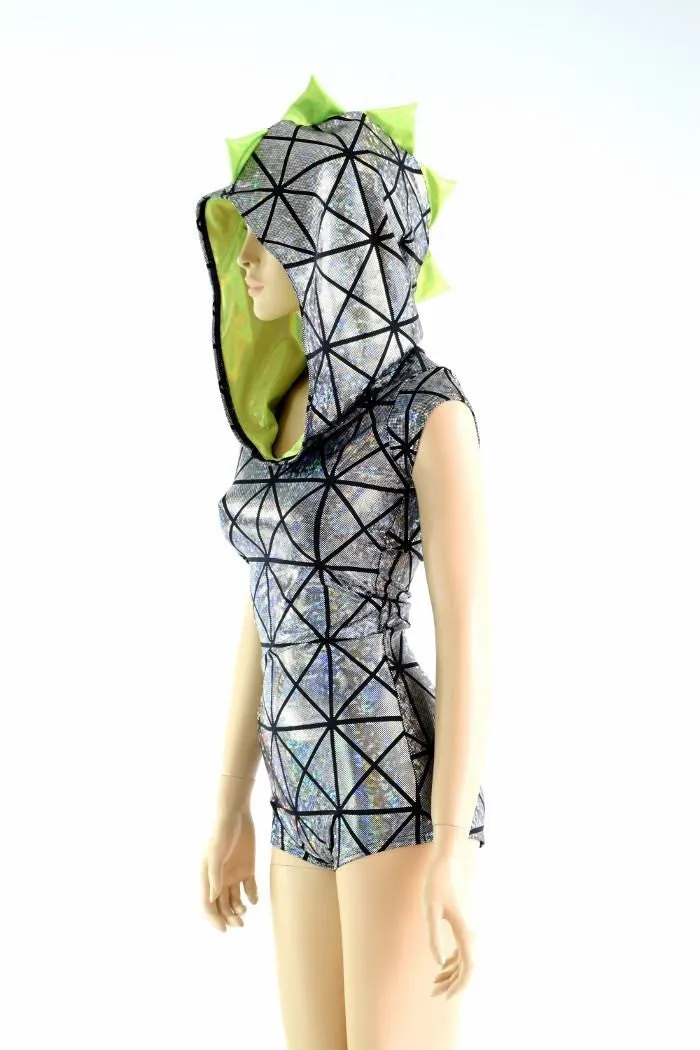 Silver on Black Cracked Tiles Dragon Romper