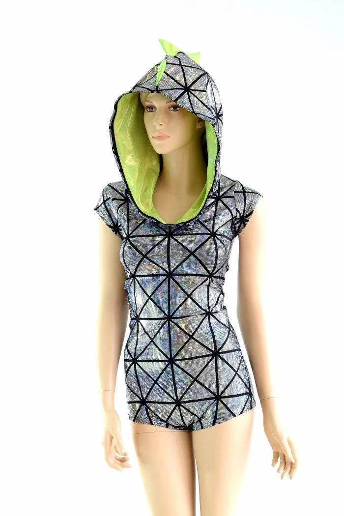 Silver on Black Cracked Tiles Dragon Romper