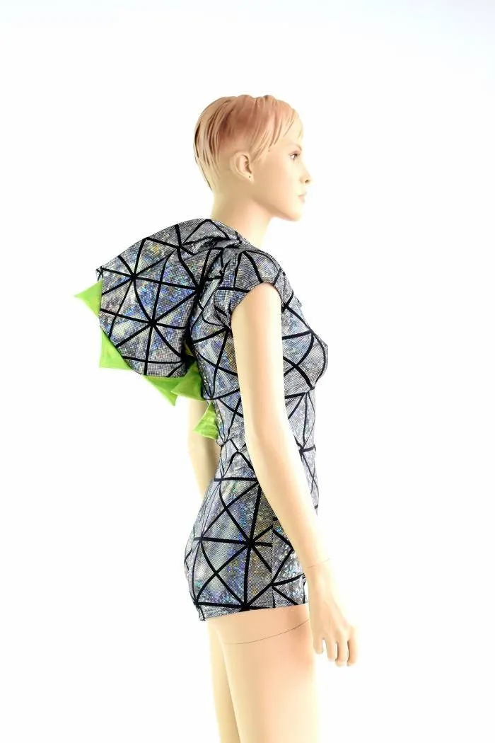 Silver on Black Cracked Tiles Dragon Romper