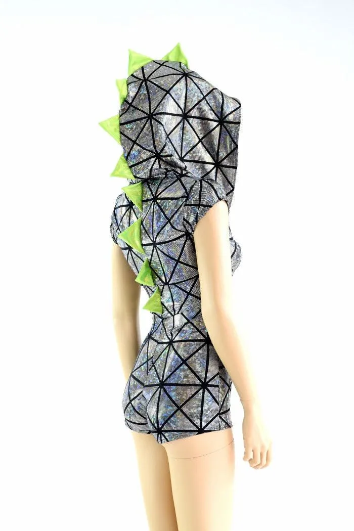 Silver on Black Cracked Tiles Dragon Romper