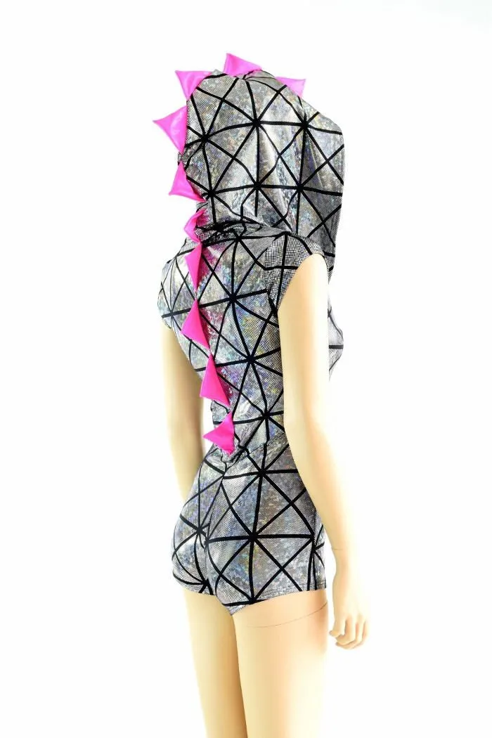 Silver on Black Cracked Tiles Dragon Romper