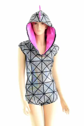 Silver on Black Cracked Tiles Dragon Romper