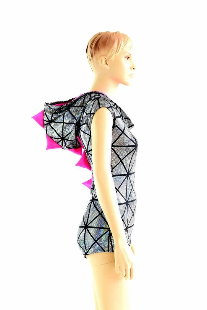 Silver on Black Cracked Tiles Dragon Romper