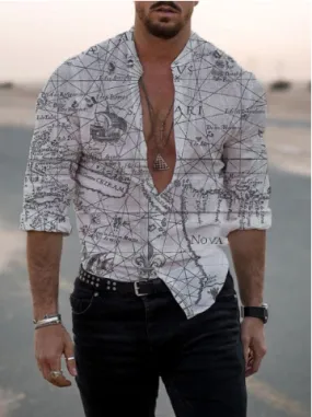 Stand-up Collar Printed Ordinary Slim-fit  Casual Shirt