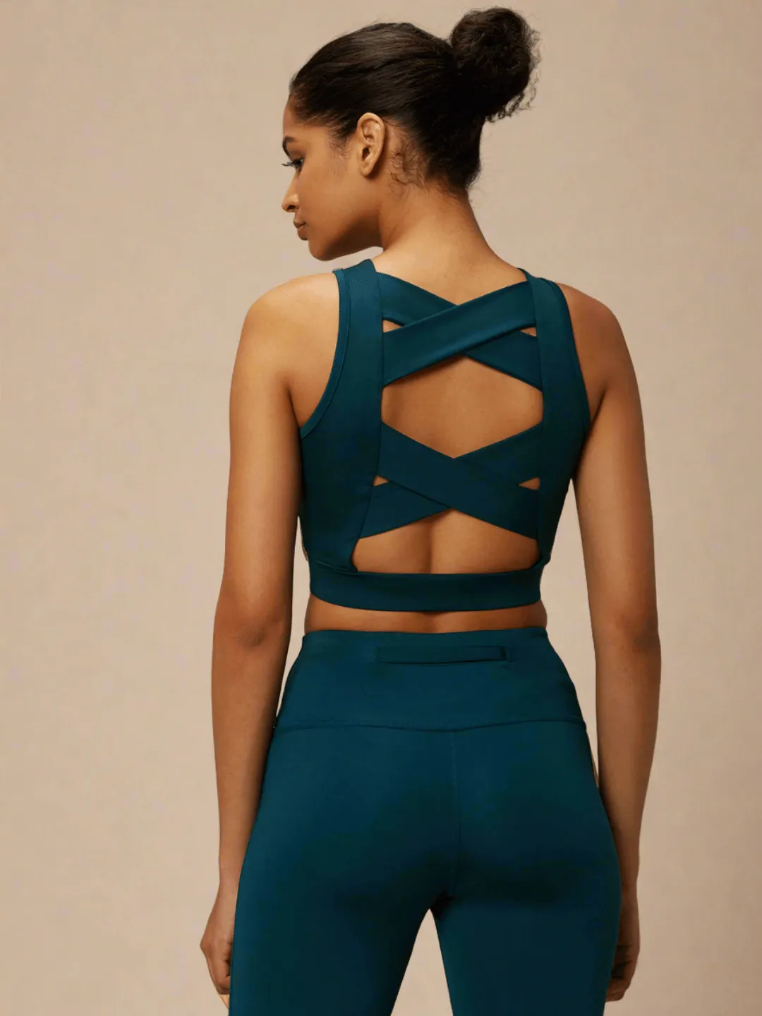 Teal Padded Cross Back Crop Top & 7/8 Leggings