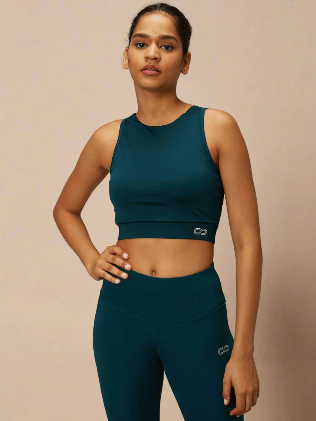 Teal Padded Cross Back Crop Top & 7/8 Leggings