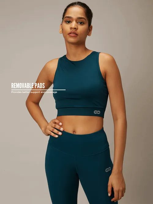 Teal Padded Cross Back Crop Top & 7/8 Leggings