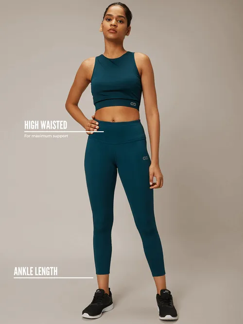Teal Padded Cross Back Crop Top & 7/8 Leggings
