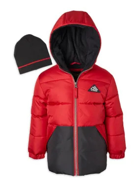 Toddler Boy Colorblock Puffer with Knit Hat - ZB143