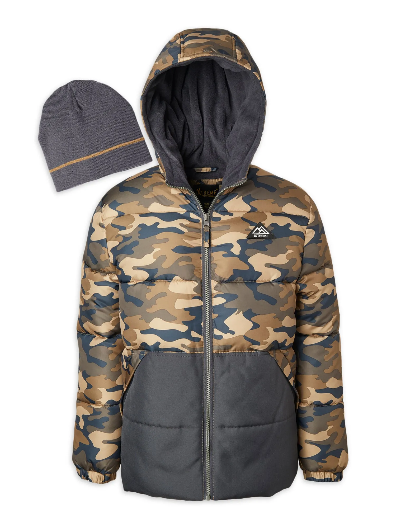 Toddler Boy Colorblock Puffer with Knit Hat - ZB143