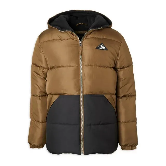 Toddler Boy Colorblock Puffer with Knit Hat - ZB143