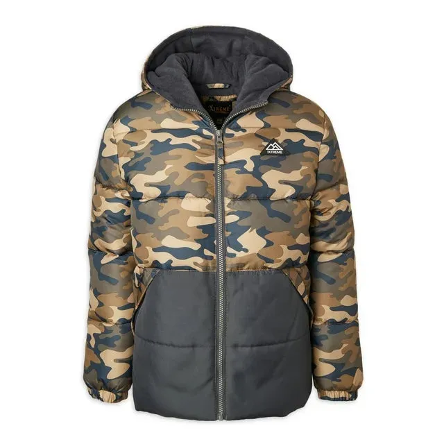 Toddler Boy Colorblock Puffer with Knit Hat - ZB143