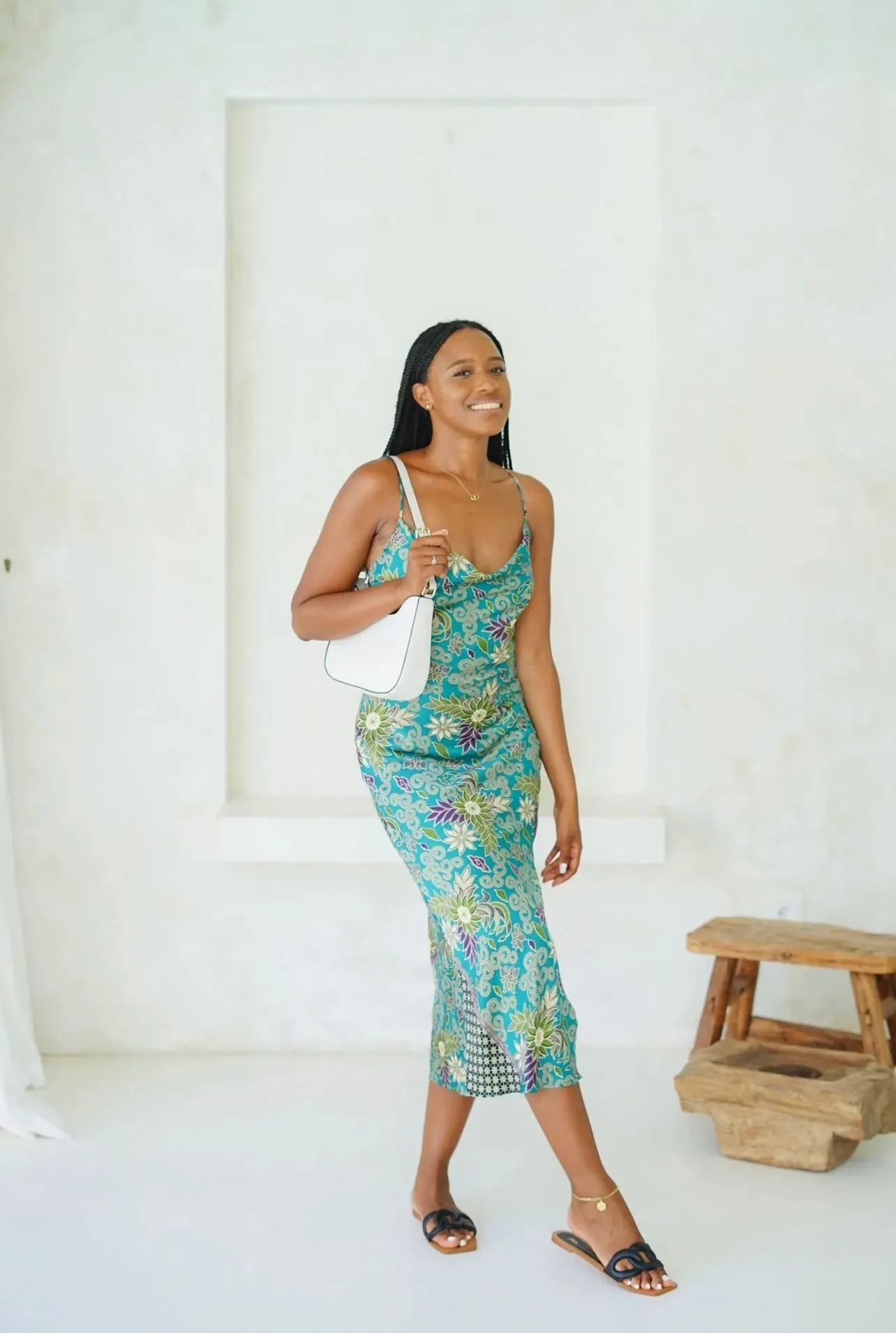 Turquoise Cowl Neck Dress With Side Split