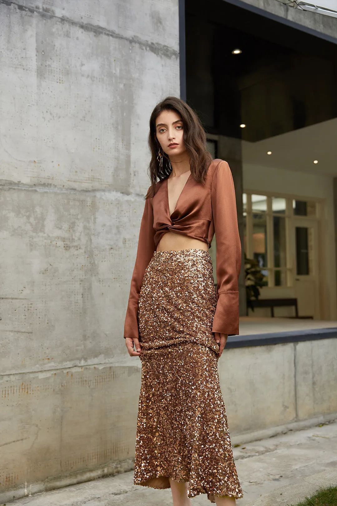 V-neck high waist shirt |Brown shirt | Commuter shirt
