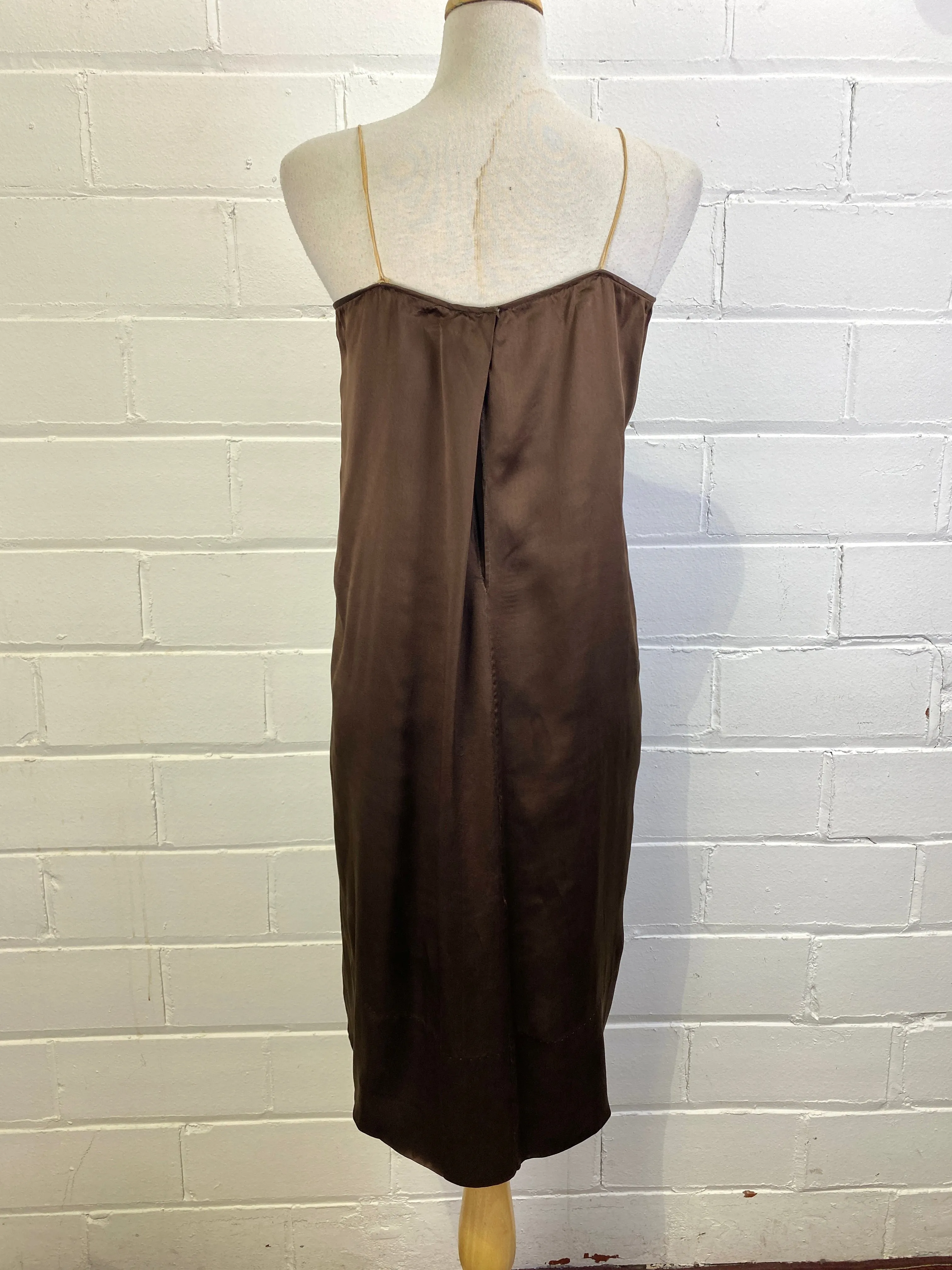 Vintage 1920s Chocolate Brown Liquid Satin Slip