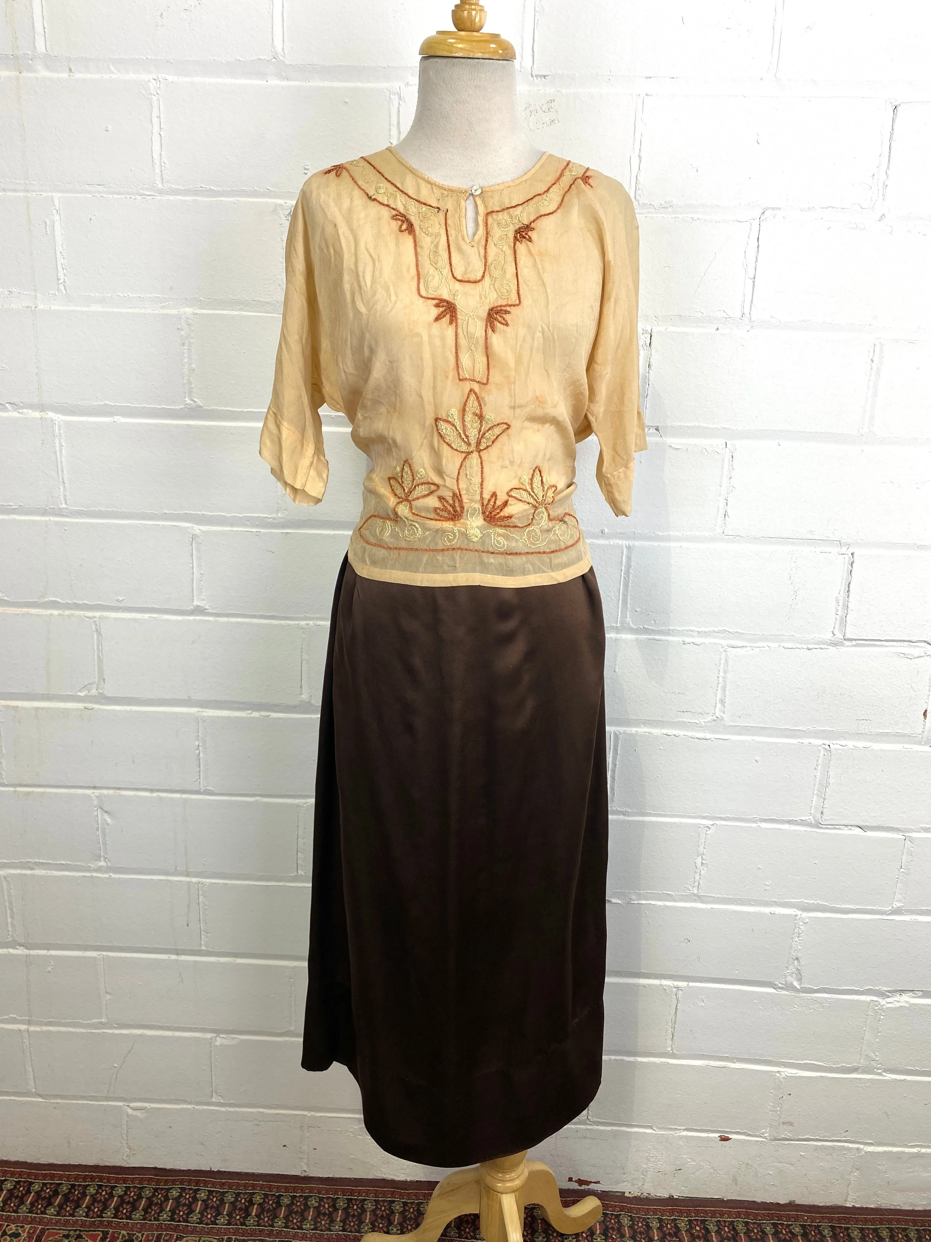 Vintage 1920s Chocolate Brown Liquid Satin Slip
