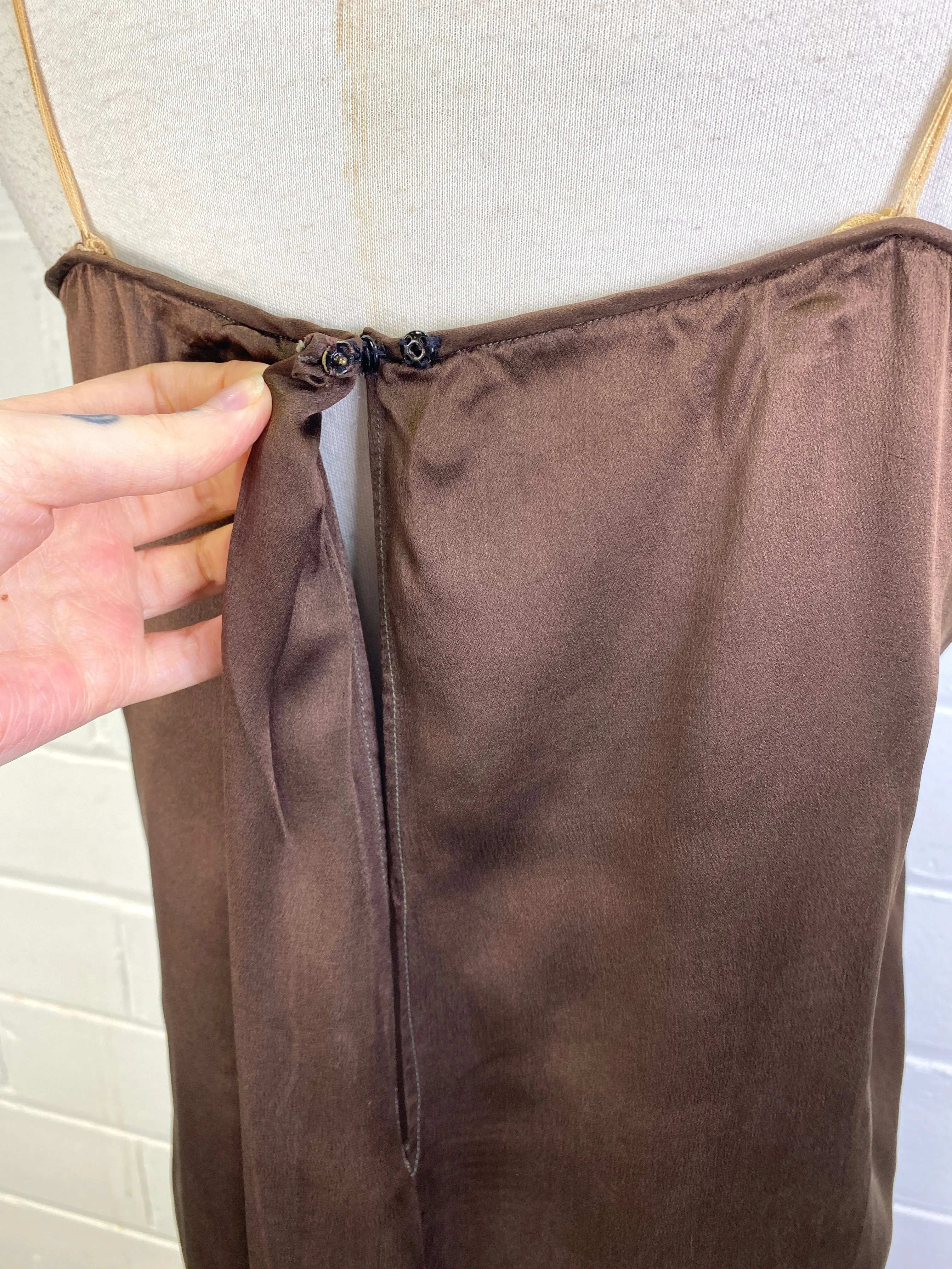 Vintage 1920s Chocolate Brown Liquid Satin Slip