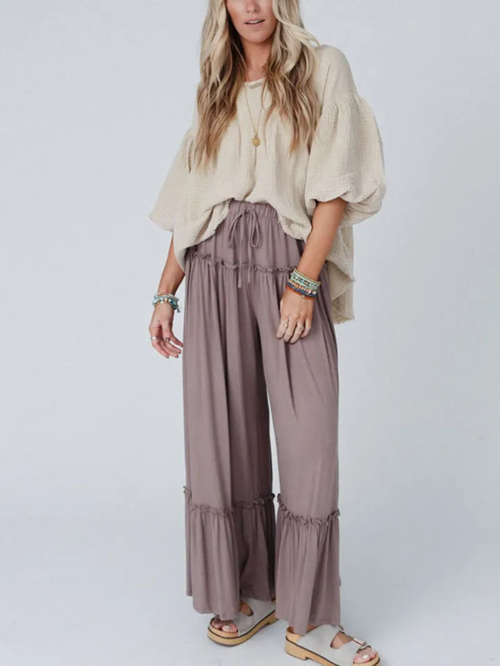 Wide Leg Ruffle Trim Bali Pants